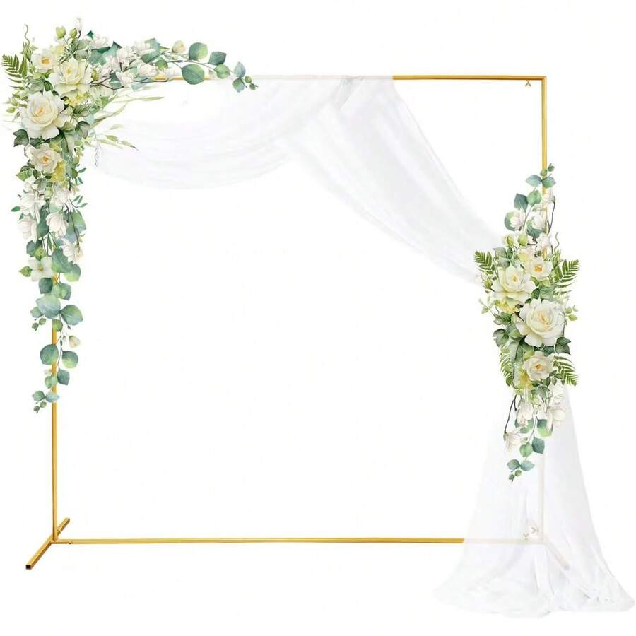 Khung vòm kim loại vuông kiểu mộc mạc - Kích thước 118"X118" - Giá đỡ phông nền tái sử dụng cho đám cưới, tiệc mừng em bé và các sự kiện - Trang trí tiệc đa năng - vàng - Xem 1
