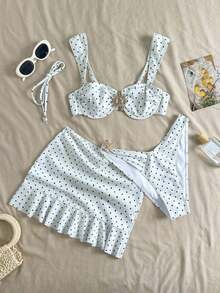 2026 Conjunto de traje de baño tipo tankini de 3 piezas de unicolor, con diseño de tirantes anchos y soporte con aros, estilo de playa de moda, perfecto para vacaciones en la playa y fiestas en la piscina durante el verano - Burdeos - Ver 3