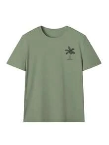 Camiseta de manga corta con cuello redondo y estampado de palmeras para mujer, estilo casual y moderno, tu esencial diario. Camiseta con Estampado, Vacaciones de Verano - Verde - Ver 5