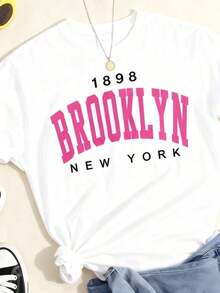 [Entrega Local]Playera Para MujerNueva Camiseta De Mujer 2025 OtoñO-Invierno, De Manga Corta Con Cuello Redondo, 100% AlgodóN, Holgada, De Estilo Casual Y VersáTil Con Estampado Moderno, Ideal Como Prenda BáSica. - Blanco - Ver 2