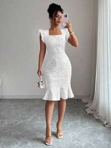 Vestido elegante de jacquard para ir al trabajo, verano - Blanco - Ver 7