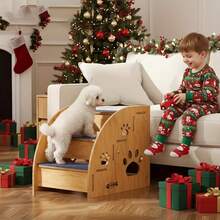 IKCAIYU  Large Size Pet Stairs For Bed/Couch Non-Slip 3 To 5 Step Dog Steps Made Of Sturdy Plywood, With Thickened Safety Rails And Ramp Design, 15" Height For Small/Medium Dogs, Cats And Senior Pets, Pet Stairs/Dog Stairs/Dog Ramp - Multicolor - View 2