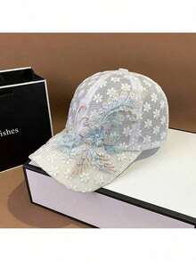 1 Chapeau de soleil, pare-soleil, chapeau de sport respirant printemps/été, chapeau pare-soleil, casquette de canard, broderie florale, maille - A - Voir 2