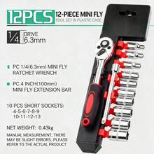 12pcs Socket Wrench Set, Small & Large Combination Tool Kit, Automotive Repair Ratchet Full Set, Multi-Function Maintenance Tool - Multicolor - View 8