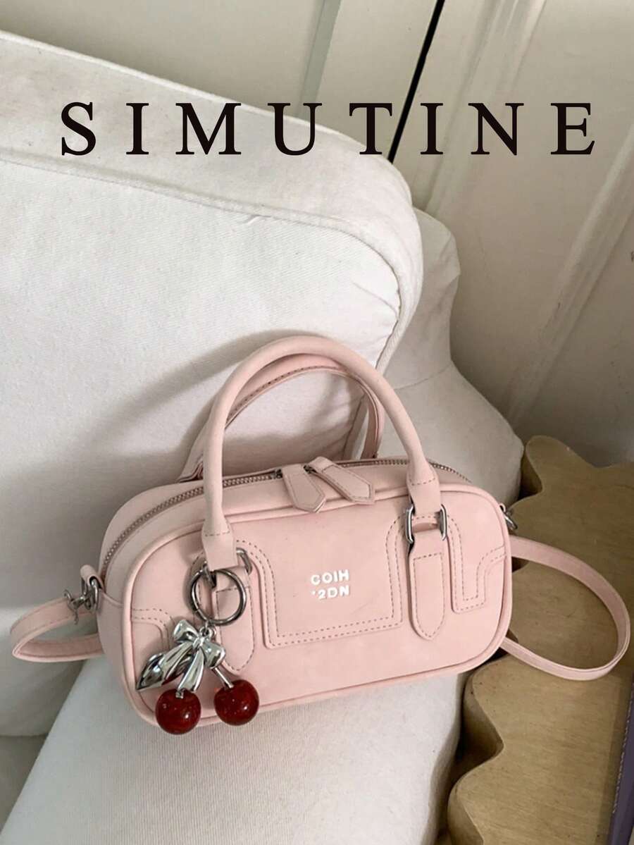 SIMUTINE Niche Handheld Pillow Bag For Women, New Stylish Fashion Shoulder Bag, High-End Crossbody Small Bag, PU Fabric, Adjustable Shoulder Strap, Daily Use Bag, Suitable For Shopping, Travel, Shopping, Work, College (Includes Pendant) - Pink - View 1
