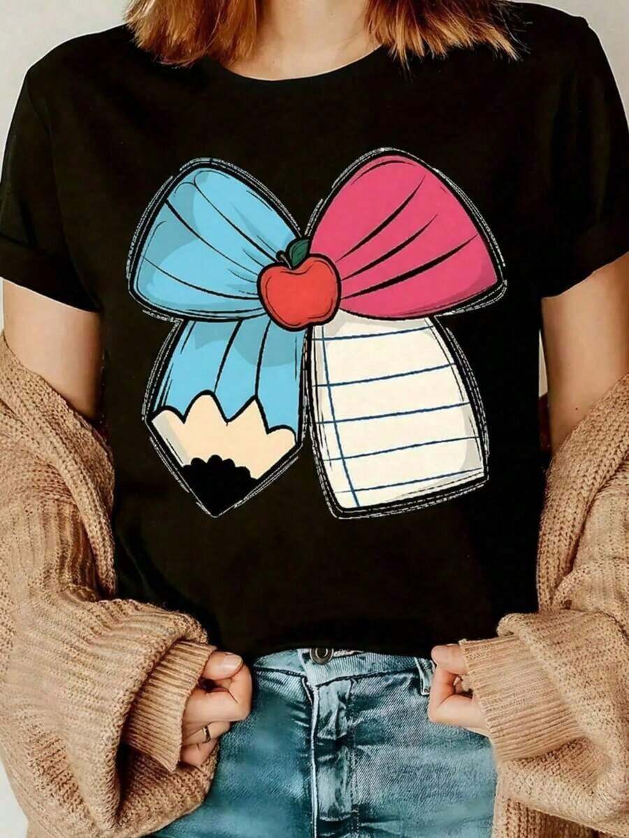 1 Piece Of Women's T-Shirt, Fashionable Cool Casual Crew Neck T-Shirt With Printed Letters, Women's Sweater Clothing For All Seasons (Spring, Summer, Autumn, Winter), Suitable For Sports/Beach/Street/Party, As A Gift For Him/Her, Friends - 180g And 100% Cotton (S-3XL, Local Shipping) - 黑色 - Black35 - 查看 1