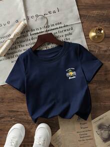 Baby BoyStreet Style T-Shirt, Soft Cotton Loose Short Sleeve Top - Navy Blue - View 4