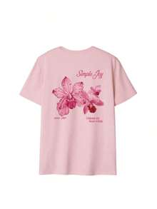Camiseta de mujer de cuello redondo con estampado de letras y flores de colores, versátil y de moda, camiseta de mujer con estampado de vacaciones, casual blanca de verano Playeras Deportivas Para Mujer - Estilo III - Ver 3