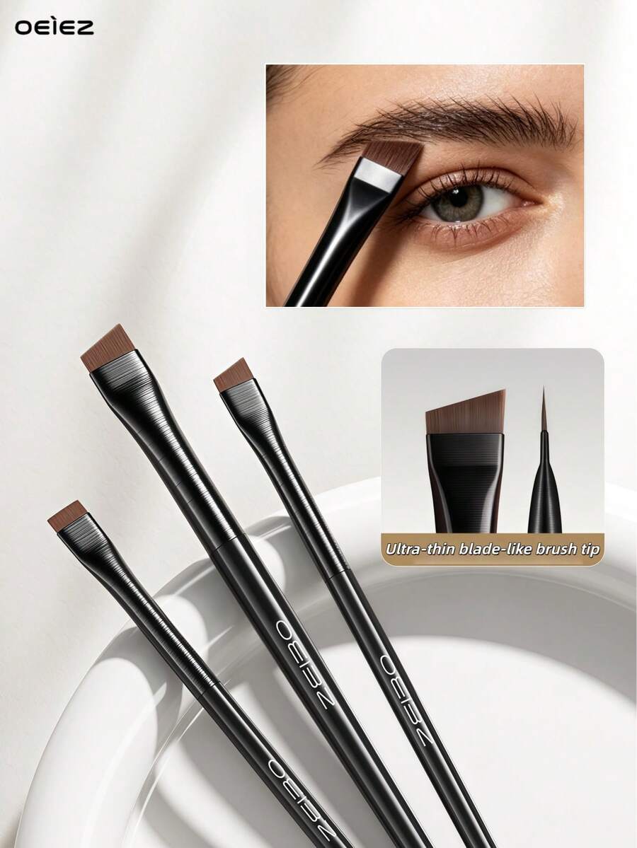 OEIEZ Juego de brochas de maquillaje de ojos - Brocha delineadora de ojos en ángulo, Brocha para cejas y Brocha de sombra de ojos ultrafina, Kit profesional completo de brochas de maquillaje de ojos, Herramientas de maquillaje completas, Regalo de maquillaje - Negro - Ver 1