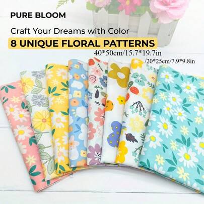 8pcs Daisy Flower Fabric Pack, Suitable For Sewing Projects, Includes Assorted Fabrics, Ideal For DIY Crafts And Handmade (20*25cm/40*50cm)