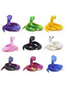 Movable Viper Model With Realistic Eyes And Articulated Joints, Vibrant Multi-Color Scales (30cm/11.81in), Perfect For Desk And Countertop Decor - Ideal For Parties, Outdoor Displays And Gift Exchanges - Great For Christmas, Valentine's Day And Birthday Gifts - Random Eye Color, 3D Printed Toys - Multicolor - View 4