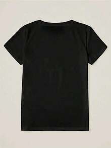 Camiseta de manga corta para mujer , de cuello redondo y a la moda, con detalles exquisitos y un hermoso logotipo "K". Fabricada con un cómodo tejido de cuello redondo, es adecuada para el uso diario en primavera y verano, ideal para el ocio diario. - Negro - Ver 3
