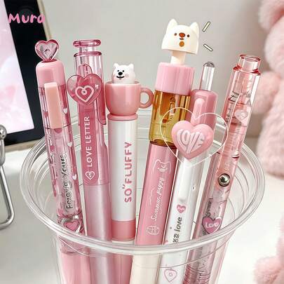 1 Set 6pcs Pastel Gel Ink Pens, Cute 0.5mm Fine Point Retractable Black Ink Pens, Suitable For Writing, Journaling, Study, Office, Student Stationery, Suitable For Both Men And Women, Back To School Essential For High Grades