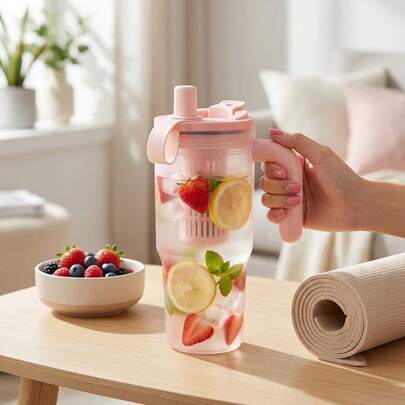1 bình nước di động kèm lưới lọc trà và ống hút, bình nhựa đựng sữa, cà phê, trà, dung tích 850ml trong suốt, cốc nước uống tái sử dụng, chống rò rỉ, phù hợp cho học sinh và người lớn, sử dụng ở trường học, văn phòng, cắm trại, dã ngoại, du lịch, leo núi.
