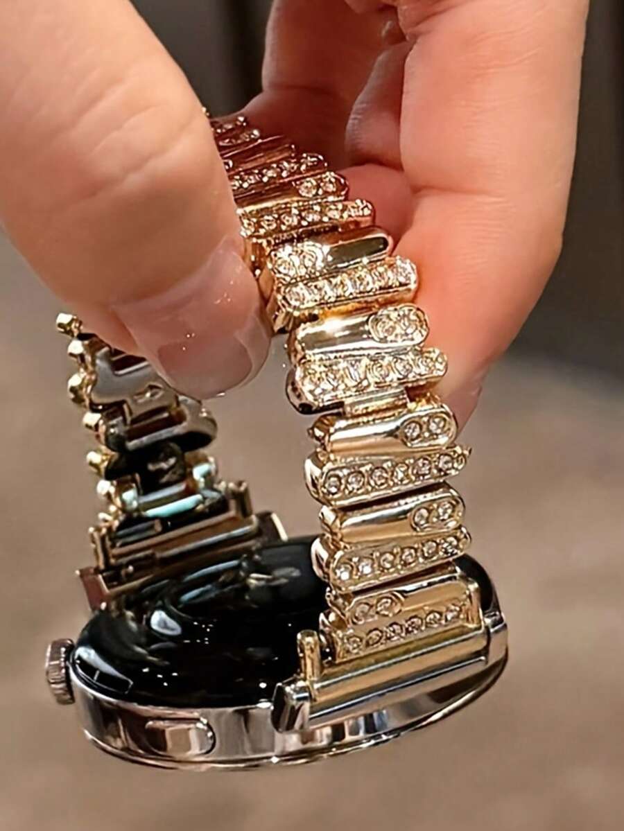 闪亮星空水钻锌合金表带，兼容三星Galaxy系列/奢华闪亮金属表带，时尚商务休闲女士表带，18mm/20mm/22mm