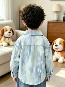 Boys' Letter Print Casual Shirt For Spring - Baby Blue - View 3