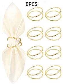 24/12/8/6/3/1 Golden Circle Napkin Rings, Simple Metal Double Circle Napkin Holder For Man&Woman, Reusable Family Gathering, Banquet, Minimalism Buckles For Table Setting, Party Holiday Supplies - Double Ring Napkin Buckle - View 19