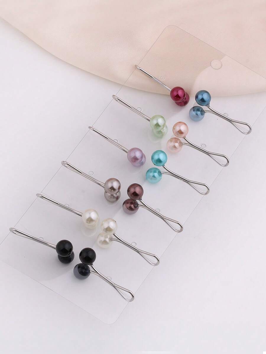 12个/盒穆斯林女士U型珍珠发夹,黑色/白色/灰色围巾头巾别针配饰 - 彩色 - 查看 1