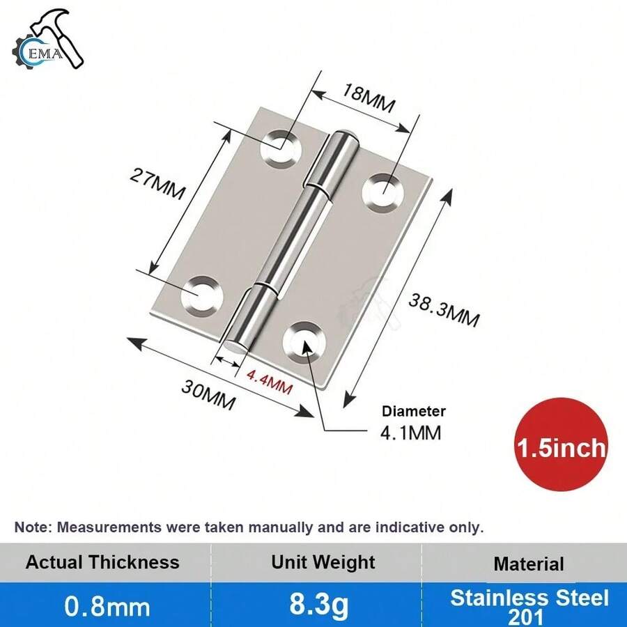 Premium Stainless Steel Hinge 1.5/2/3/4 inch 5/10/20pcs, Rustproof Flat Hinge for Door Cabinet Furniture Wooden Box - 1,5 pulgadas, 16 piezas - Ver 1