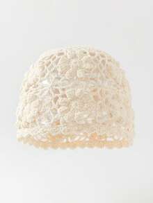 1pc Women's Fashionable Spring/Autumn Hollow Lightweight 3D Floral Handmade Crochet Beanie Hat, Suitable For Boho Style Daily Wear,Beach,Travel - A - View 10