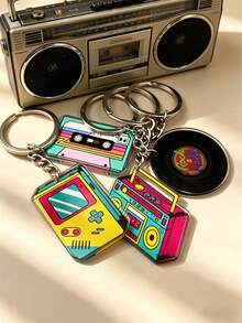 1pc Vintage Music Theme Keychain, Acrylic Keychain With Vinyl Record/Cassette Tape/Recorder Design, Unique Bag Charm Car Accessory Bag Charm School Cute Gothic Y2K Gift For Mom, Dad, Graduation, And Teacher, A Vintage And Nostalgic Keychain Set, Radio+Cassette+Gramophone Recorder Keychain Gift Bag, Acrylic 2D Flat, Bag And Backpack, Fun Design, Sturdy Zipper Chain Keychain, Clothing Accessory, Neutral Accessory - Multicolor - View 8