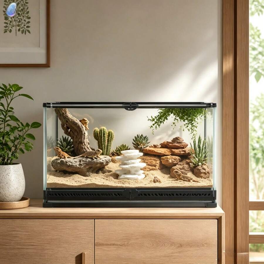 极简哑光白爬行动物栖息地装饰，3D打印PLA几何流动造型隐藏洞穴攀爬栖架，适用于壁虎和蜥蜴，玻璃容器装饰 - 白色 - 查看 1
