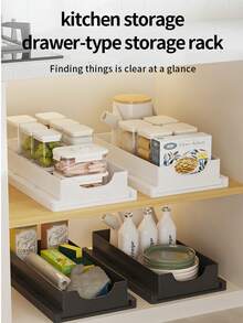 Pull-Out Storage Rack Drawer Organizer, Suitable For Efficient Kitchen, Bathroom And Drawer Storage, Adhesive Film Fixing, Space-Saving, Adjustable, Sturdy, Easy To Install, Suitable For Kitchen And Bathroom Drawer Storage - Multicolor - View 3