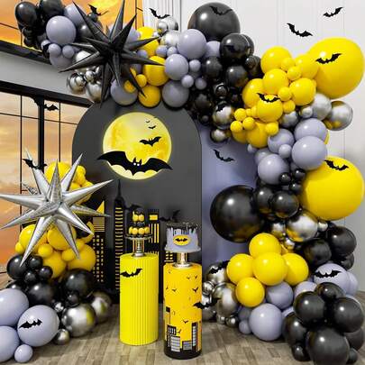 127pcs Black, Yellow And Silver Balloon Arch And Garland Set, Bat Themed Balloon Arch, Including Foil Balloons, Suitable For Birthday Party, Baby Shower, Bat Themed Birthday Party Decoration