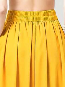 Falda larga casual de unicolor con bolsillos laterales, primavera negro - Amarillo - Ver 5