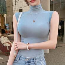 Camiseta básica de manga larga para mujer, ropa informal en blanco y negro, moda coreana transparente - Marrón - Ver 1