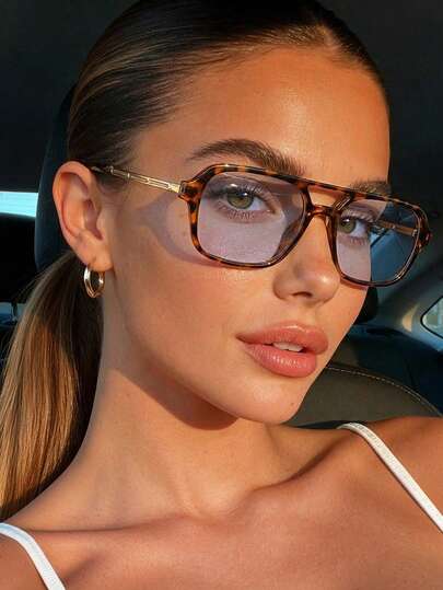 1 Pair Fashionable Square Frame Glasses, Cute Y2K Style, Suitable For Beach, Summer Vacation, Outdoor Travel