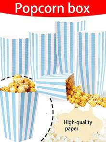 12pcs/24pcs/48pcs Striped Popcorn Boxes - Carnival Party Mini Paper Popcorn And Candy Containers, Movie Night Party Supplies (Blue) Pink, Green, Red - Blue and White Vertical Stripes - View 10