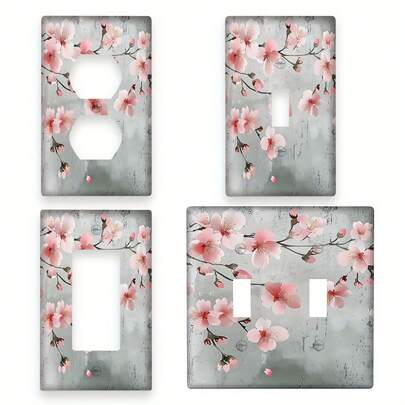1 Stück dekorative Wandteller Abdeckung, rosa Blumen Design, passend für Steckdosen und Lichtschalter, geeignet für Landhausstil und Landhausschlafzimmer Dekoration