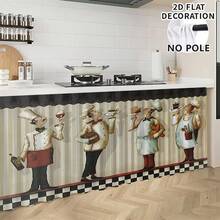 1 pieza, Decoración del hogar, Falda de mesa con estampado de chef, Cortina pequeña de cocina, Cortina de cubierta de gabinete de cocina, Con agujeros para cortina, Fácil de colgar, Rectangular, Tejido a máquina, Lavable a máquina, Decoración y accesorios de cocina, Perfecto para gabinetes de cocina y decoración del hogar - Multicolor - Ver 3