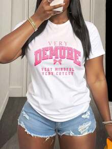Very Discreet, Very Careful And Very Flirty Graphic T-Shirt For Women, Casual Summer Outfit With Ripped Denim Shorts, Fashionable T-Shirt. - 白色 - 查看 8