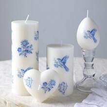 Nến trụ sứ men lam trắng kiểu Trung Quốc mới, in họa tiết hoa lá và chim thiên thần cổ điển, vật trang trí nhà cửa, quà tặng lễ hội và quà lưu niệm. - Một cỡ - Xem 5