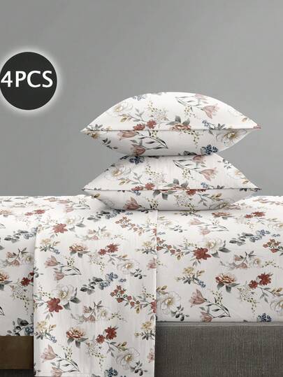 Juego de sábanas de 4 piezas/set con estampado floral de pequeñas peonías, fácil cuidado de microfibra suave. Incluye 1 sábana plana, 1 sábana ajustable, 2 fundas de almohada. Tamaños disponibles: King, Queen, Full, TWIN. Sábana ajustable con bolsillo profundo de hasta 30 cm. Suave, transpirable y sin arrugas. Estilo de hotel de lujo, regalo para mamá, papá o amigos.