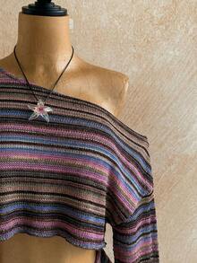 Conjunto de 2 piezas de top de manga larga con hombro asimétrico y degradado y shorts de moda para mujer - Multicolor 8 - Ver 4