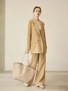 PREMIUM PU LEATHER OVERSIZED TOTE BAG - màu đất - Xem 10