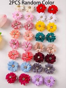 Set de 10 piezas de pasadores para el cabello con flores de tela y cristales de colores para niñas, lindos y elegantes, de color aleatorio, aptos para uso diario - Multicolor - Ver 6