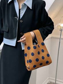 lulu kewen Knot Bag Ladies Texture Pattern Crochet Bag 1 Piece Simple Mini Crochet Bags Handheld Bag Texture Pattern Knitting Crochet Breathable Lightweight Foldable Pocket, Suitable For Mobile Phones,Small Change,Key,Umbrellas, Cosmetics, Lipstick, Perfume, Books - Brown - View 7