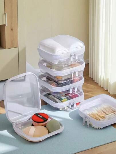3pcs Transparent Hard Shell Zipper Storage Boxes, Transparent Zipper Storage Bags, Double-Layer Hard Plastic Zipper Bags, Pet Supplies Travel Cosmetic Storage Bags, Portable Toy Storage Boxes