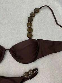 Polovedo Official New Arrival Solid Bikini Swimsuit, Beach Holiday Party Date Vacation Summer - Brown - View 6