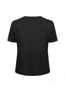 Camiseta con eslogan de auto-estima para mujer - Estampado de energía positiva "Soy hermosa y rota", top de manga corta con cuello redondo y corte holgado, 100% algodón, negro con letras blancas y rosas, ropa casual de primavera/verano, que muestra confianza y belleza interior, disponible en tallas 1XL-5XL, camiseta de manga corta para mujer de talla grande, 100% algodón puro, tela de 180g. - Negro - Ver 2