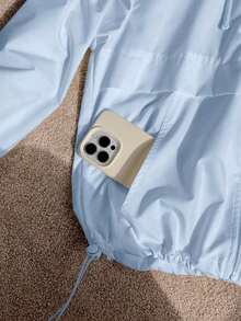1 pieza Chaqueta casual con capucha, cremallera frontal, manga larga y protección solar, de unicolor, para otoño/invierno - Azul - Ver 4