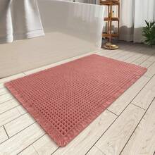 Waffle Bath Mat, Absorbent Non Slip Bathroom Rug With Tassels, Rubber Backed Floor Mat, Machine Washable Decorative Mat For Bathroom, 17" X 24", Brown - 珊瑚 - 查看 1