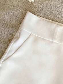 Pantalones cortos casuales de mujer de unicolor simple con bolsillo - Blanco - Ver 3