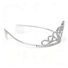 Diadema de Corona con Corazón de Strass para Graduación, Tocado Brillante para Fiesta de Graduación, Accesorio para el Cabello Elástico Ajustable - Multicolor - Ver 6