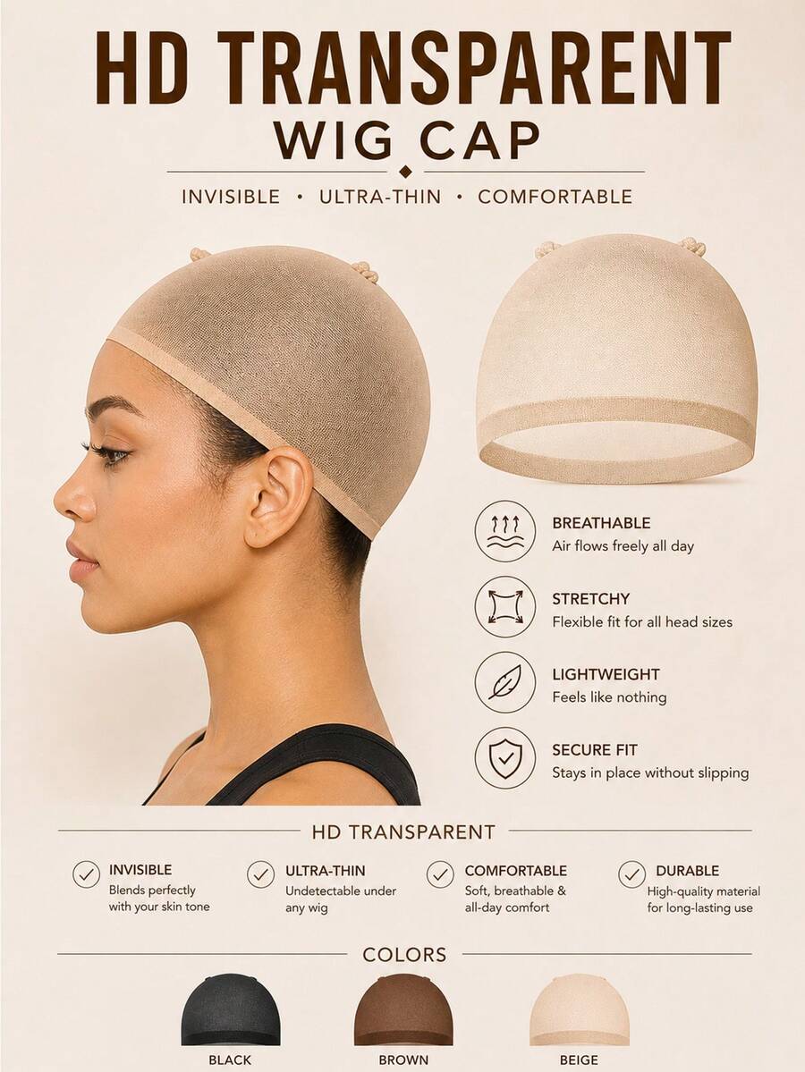 Touca de Peruca Respirável - Material de Náilon Ultrafino e Transparente, Touca Calva Elástica e Leve, Adequada para Perucas Frontais de Renda, Confortável para Uso no Verão, Escolha das Mulheres.
