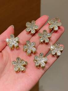 4pcs Delicate Ditsy Floral Crystal Side Clips, Suitable For Side Bangs, Fringe, Gift For Girlfriend, Suitable For Back To School, Dates, Beach Vacation, Daily Commute, Practical Accessory!, Hair Clip, Party, Claw Clips, Hair Clip - Gold - View 4
